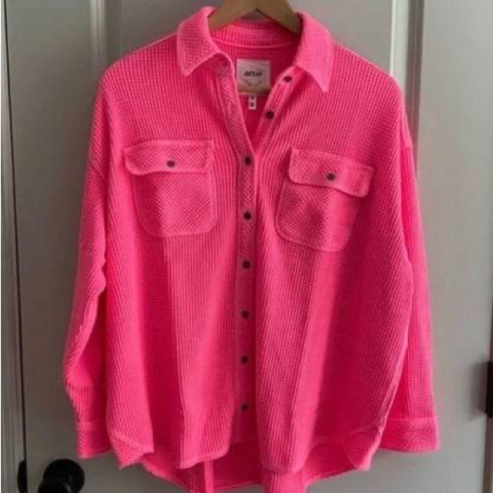 Aerie Lumberjane Hot Pink Waffle Button Up Shirt